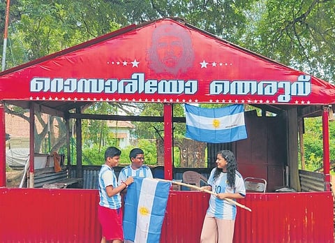 Young fans of Argentina football team at Rosario Theruvu in Thiruvananthapuram