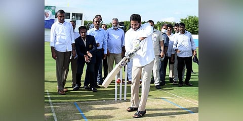 Chief Minister YS Jagan Mohan Reddy plays cricket in Kadapa on Friday | Express