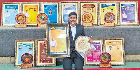 D Yaswanth from Guntur has 12 world records to his name. He has also designed equipment to keep his village clean. (Photo | Express)