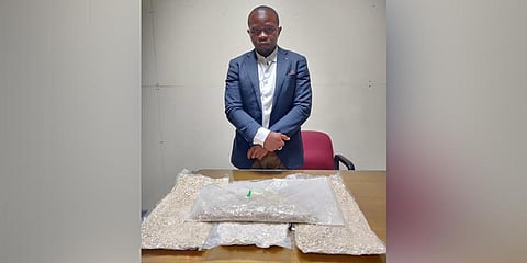 Tanzanian national Ashraf Mtoro with 4.64 kg of heroin nabbed at Kochi airport. (Photo | Special Arrangement)