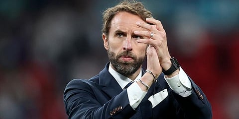 England manager Gareth Southgate applauds the fans after Italy won the Euro 2020 soccer championship final match between England and Italy at Wembley Stadium in London. (Photo | AP)