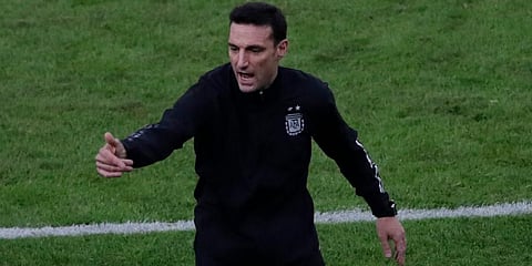 Argentina coach Lionel Scaloni gestures during the Copa America final soccer match against Brazil at Maracana Stadium in Rio de Janeiro. (Photo | AP)