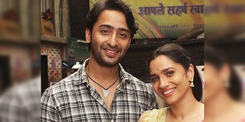 Ankita Lokhande (R) and Shaheer Sheikh on the sets of 'Pavitra Rishta'. (Photo| Instagram)