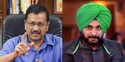 (L) Delhi CM Arvind Kejriwal and (R) Congress leader Navjot Singh Sidhu (File Photos | PTI)