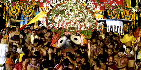 Servitors escorting Lord Jagannath from the chariot to Gundicha temple in Puri. (Photo| Ranjan Ganguly, EPS)