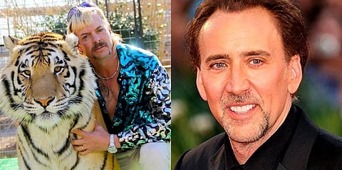 Joe Exotic (L) and actor Nicolas Cage (R).