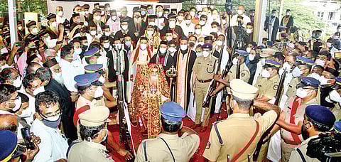 The mortal remains of Catholicos Baselios Paulose II being laid to rest at a specially made crypt at the Catholicate Palace chapel at Devalokam in Kottayam on Tuesday| Vishnu Prathap