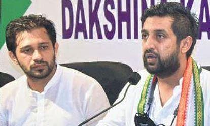 Youth Congress state president Raksha Ramaiah addresses a press meet in Mangaluru on Tuesday