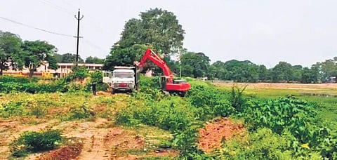 Renovation work of Bijli pond underway in Sundargarh town. (Photo| EPS)
