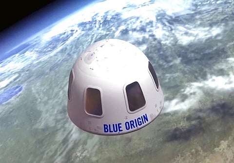 This undated image provided by Blue Origin shows an illustration of the capsule that will be used to take tourists into space.