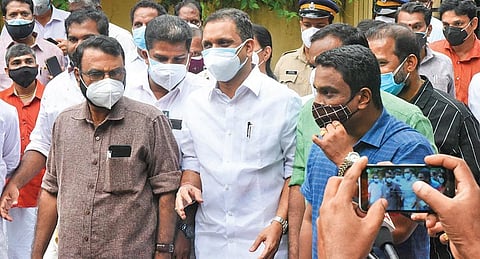 BJP state chief K Surendran arriving at the Thrissur Police Club on Wednesday