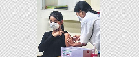 A student gets the Covid-19 jab in Bengaluru on Thursday | shriram bn