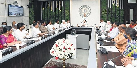 AP Chief Minister YS Jagan Mohan Reddy addresses party members during the YSRC Parliamentary Party meeting on Thursday, July 15, 2021.