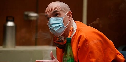 Michael Thomas Gargiulo speaks before his sentencing, angrily complaining that his lawyers prevented him from taking the stand in his defense at Los Angeles Superior Court, July 16, 2021. (Photo | AP)