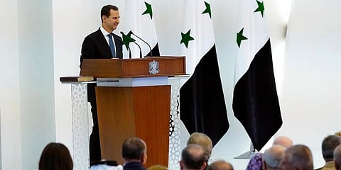 Syrian President Bashar Assad takes the oath of office for a fourth seven-year term, at the Syrian Presidential Palace in the capital Damascus. (Photo | AP)