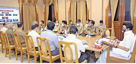Chief Minister MK Stalin chairing a review meeting of the Home Department, in Chennai on Saturday