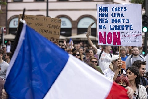 Anti-vaccine protesters march during a rally in Strasbourg. (Photo | AP)