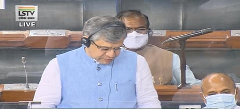 IT minister Ashwini Vaishnaw speaking at Lok Sabha