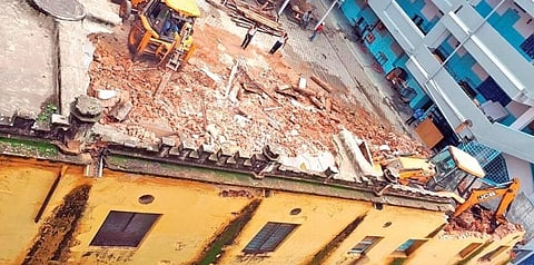 A portion of the Asman Garh Palace that was demolished in Malakpet on Sunday, July 18, 2021. (Photo | Express)