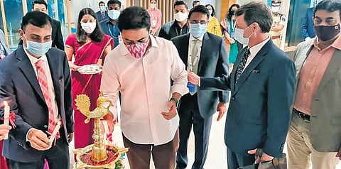 Minister KT Rama Rao inaugurates the Goldman Sachs office in Hyderabad on Monday.