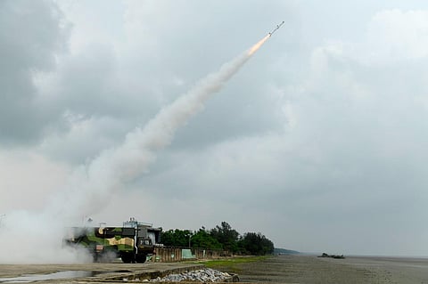 The Akash NG missile being test-fired on Wednesday (Photo | Special arrangement)