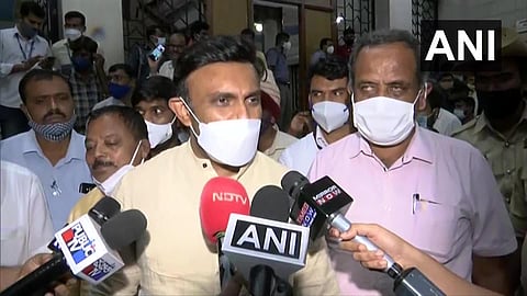 Karnataka Health Minister Dr. K Sudhakar addresses media after meeting with CM Yediyurappa. (Photo | Twitter/ANI)