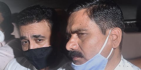 Raj Kundra (L) being taken to the Esplanade Court as he was arrested in the pornography-related case Mumbai. (Photo | PTI)