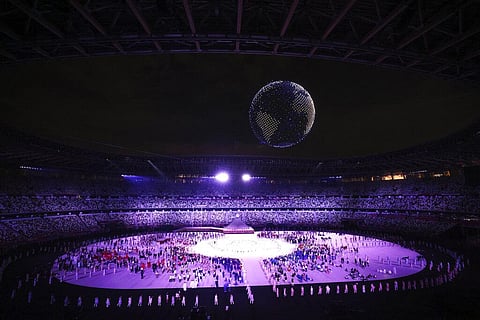 Drones form a globe during the opening ceremony in the Olympic Stadium at the 2020 Summer Olympics, Friday, July 23, 2021, in Tokyo, Japan. (Photo | AP)