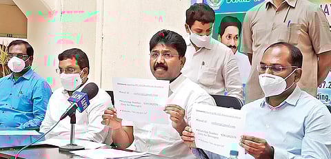 Education minister A Suresh releasing intermediate second year results during a press conference in Vijayawada on Friday. (Photo | P Ravindra Babu)