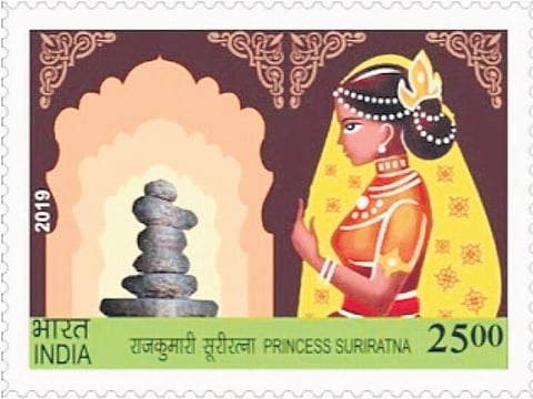 A commemorative stamp the Postal Department of India issued in 2019 featuring Queen Suriratna