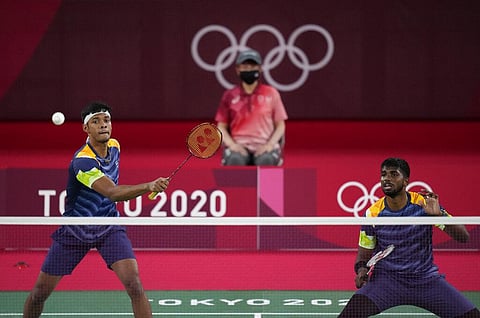 India's Satwiksairaj Rankireddy and Chirag Shetty play against Indonesia's Marcus Gideon and Kevin Sanjaya Sukamuljo. (Photo | AP)