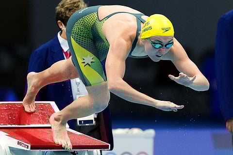 Ariarne Titmus of Australia starts in the women's 200-meter freestyle final at the 2020 Summer Olympics. (Photo | AP)