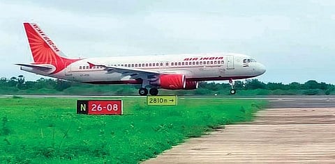 An Air India flight landing on the extended runway in Vijayawada airport near Gannavaram  (File photo | EPS)