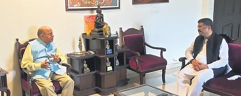 Union Education Minister Dharmendra Pradhan met K Kasturirangan in Bengaluru