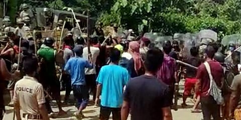 A clash broke out between police and people at the disputed Assam-Mizoram border. (Photo | ANI)