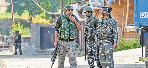 Security personnel on alert after the encounter with militants on Friday | PTI