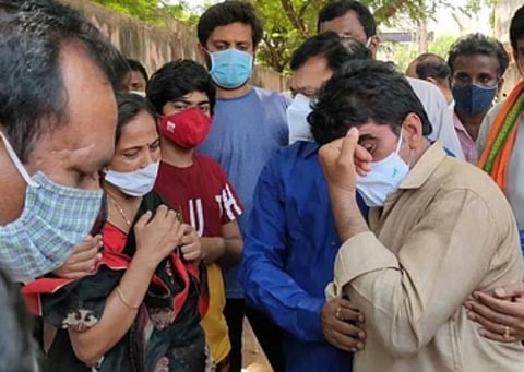 The grief-stricken family members of P Tejaswini of Gudur on Friday | Express