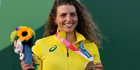 Jessica Fox of Australia holds the bronze medal during the ceremony for the Women's K1 of the Canoe Slalom at the 2020 Summer Olympics in Tokyo, Japan. (Photo | AP)