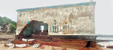 The damaged portion of the Panchubarahi temple in Satabhaya