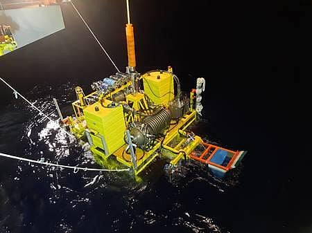 The robotic crawler being lowered into the sea. (Photo | Special Arrangement)