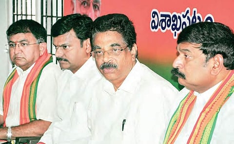 Hari Babu (centre) was elected to the Lok Sabha from Visakhapatnam in 2014 (File photo | G Satyanarayana)