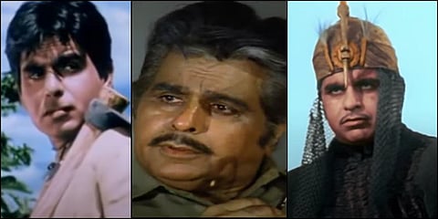 (From left to right) Late actor Dilip Kumar in a still from films 'Naya Daur', 'Shakti' and 'Mughal-e-Azam' (Photos | YouTube screengrab)