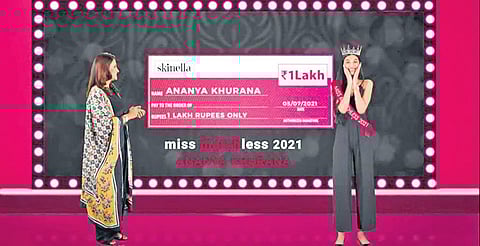 Cosmetic engineer Dolly Kumar, Founder & Director at Cosmic Nutracos with Miss Matchless contest winner Ananya Khurana