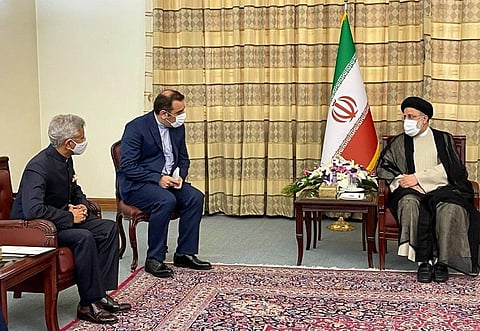 External Affairs Minister S Jaishankar with Iran's President-elect Ebrahim Raisi (Photo | Twitter)