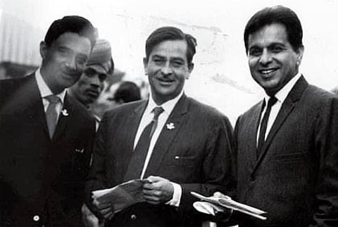Late actors Dev Anand, Raj Kapoor and Dilip Kumar (Photo | Karisma Kapoor, Instagram)