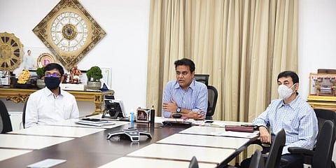 IT Minister KT Rama Rao announced the USD 100 million investment of Ivanhoe Cambridge in Genome Valley. (Photo| Twitter: @KTRTRS)