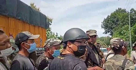 Police personnel during a clash at the Assam-Mizoram border at Lailapur in Cachar district (Photo | PTI)