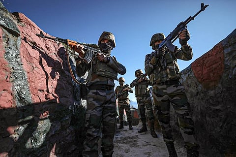 Indian Army soldiers patrol Line of Control LOC in Rajouri district. (File Photo | PTI)