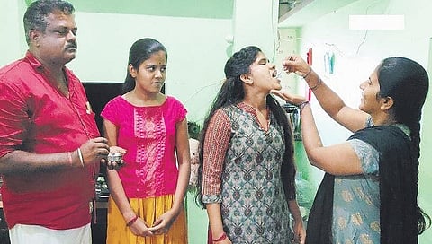 Topper twins Dhanushree and Dhanyashree celebrate after SSLC results were announced