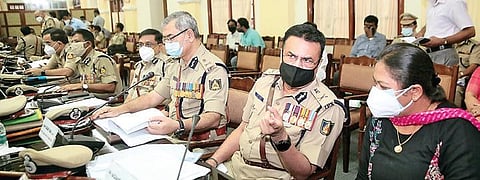 Top police officers at a meeting with Chief Minister Basavaraj Bommai and Home Minister Araga Jnanendra at Vidhana Soudha in Bengaluru on Tuesday | Express